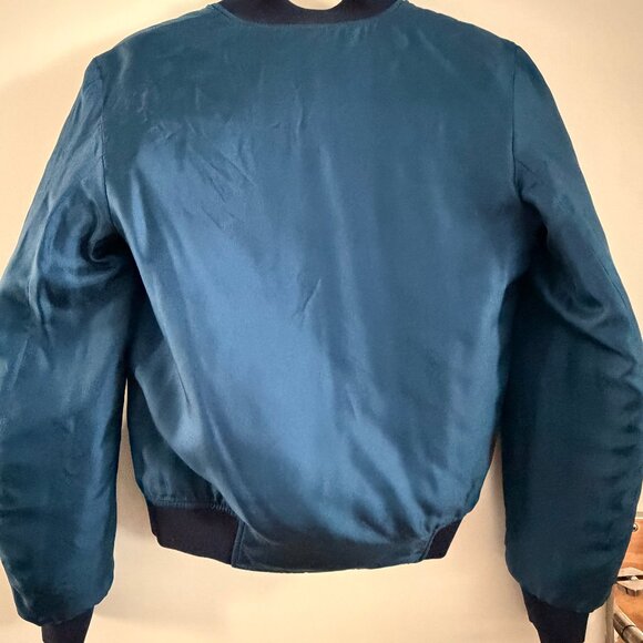 Emilio Pucci Silk Reversible Bomber Jacket Feather Print Blue Size IT 36 XS - Picture 3 of 13